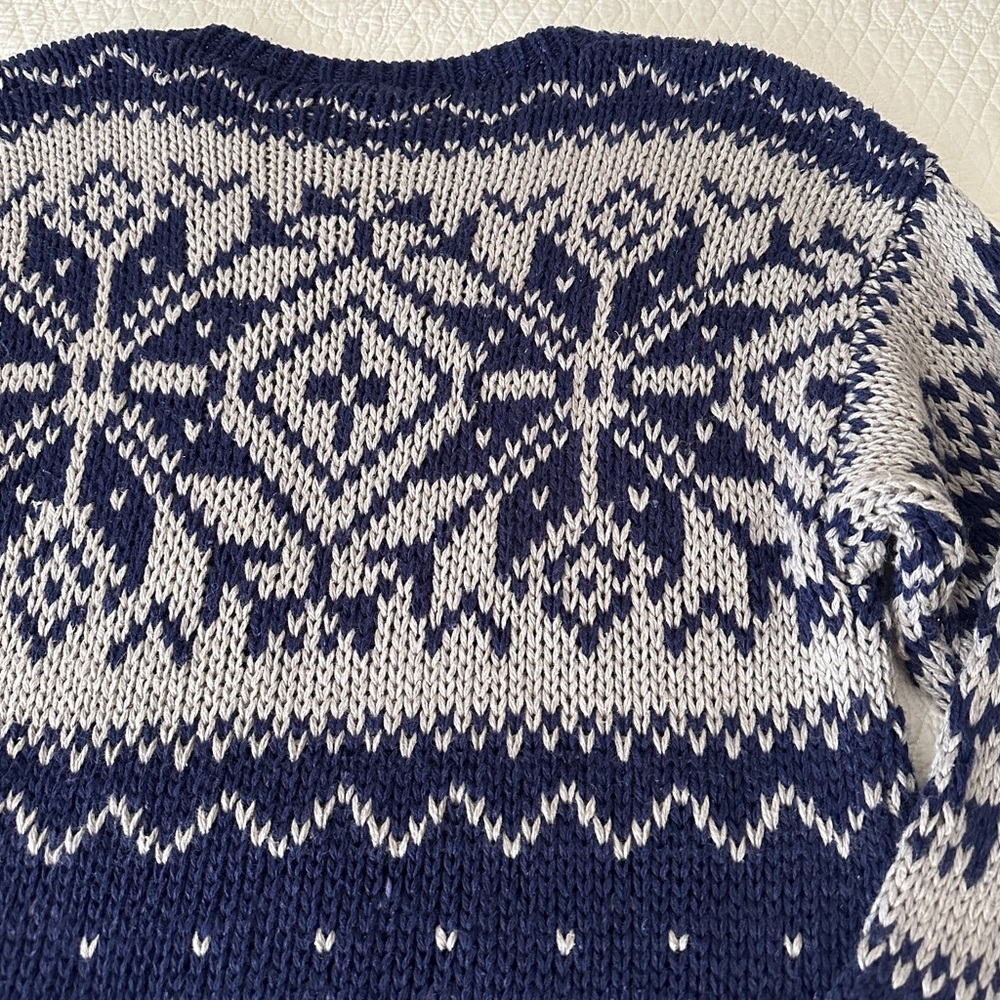 Vintage Fauchon Fair Isle Snowflake Sweater Ski Navy Gray Medium - Picture 8 of 9